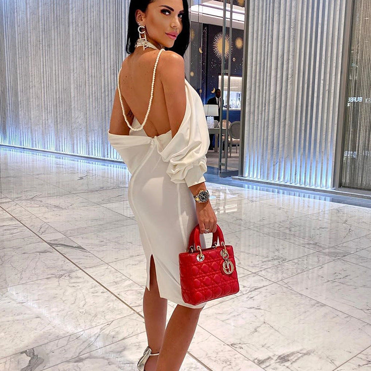 Open-back strapless hip dress