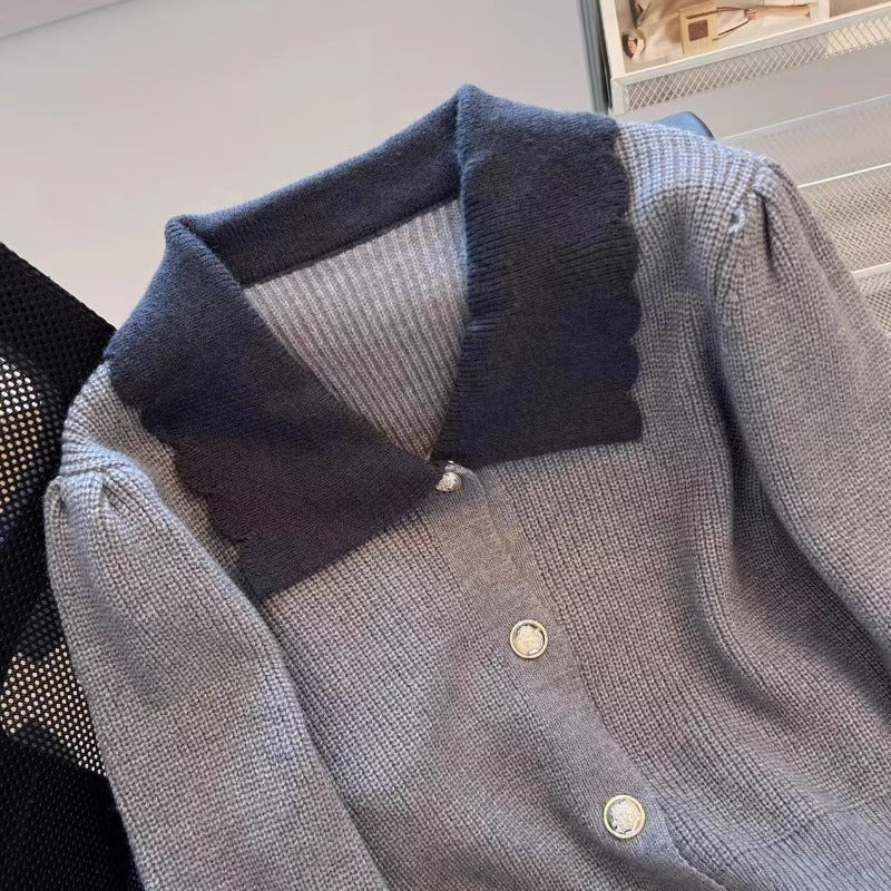 Fashionable Simple Breasted Lapel Short Sweater