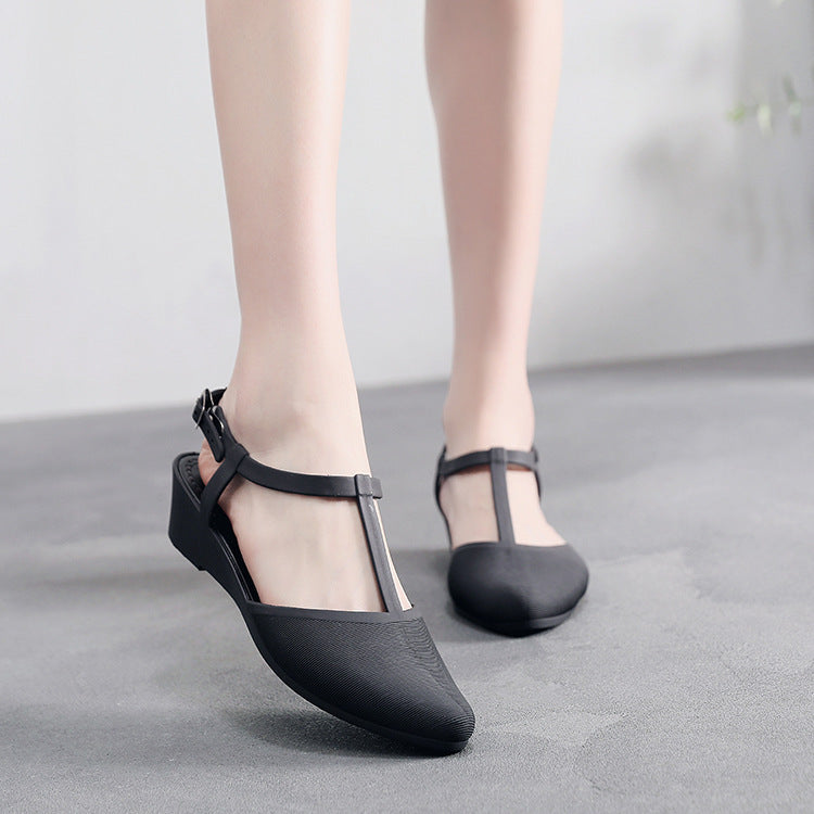 Women's Plastic Flat Mid-heel Wedge Pointed Sandals