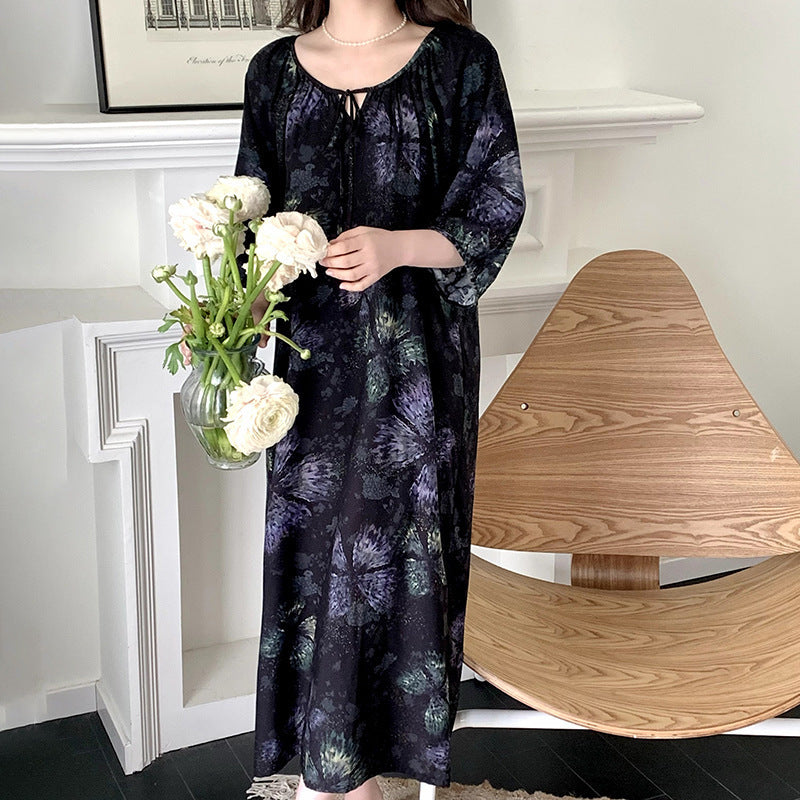 Women's Printed Cotton Nightdress Striped Plus Size Pajamas