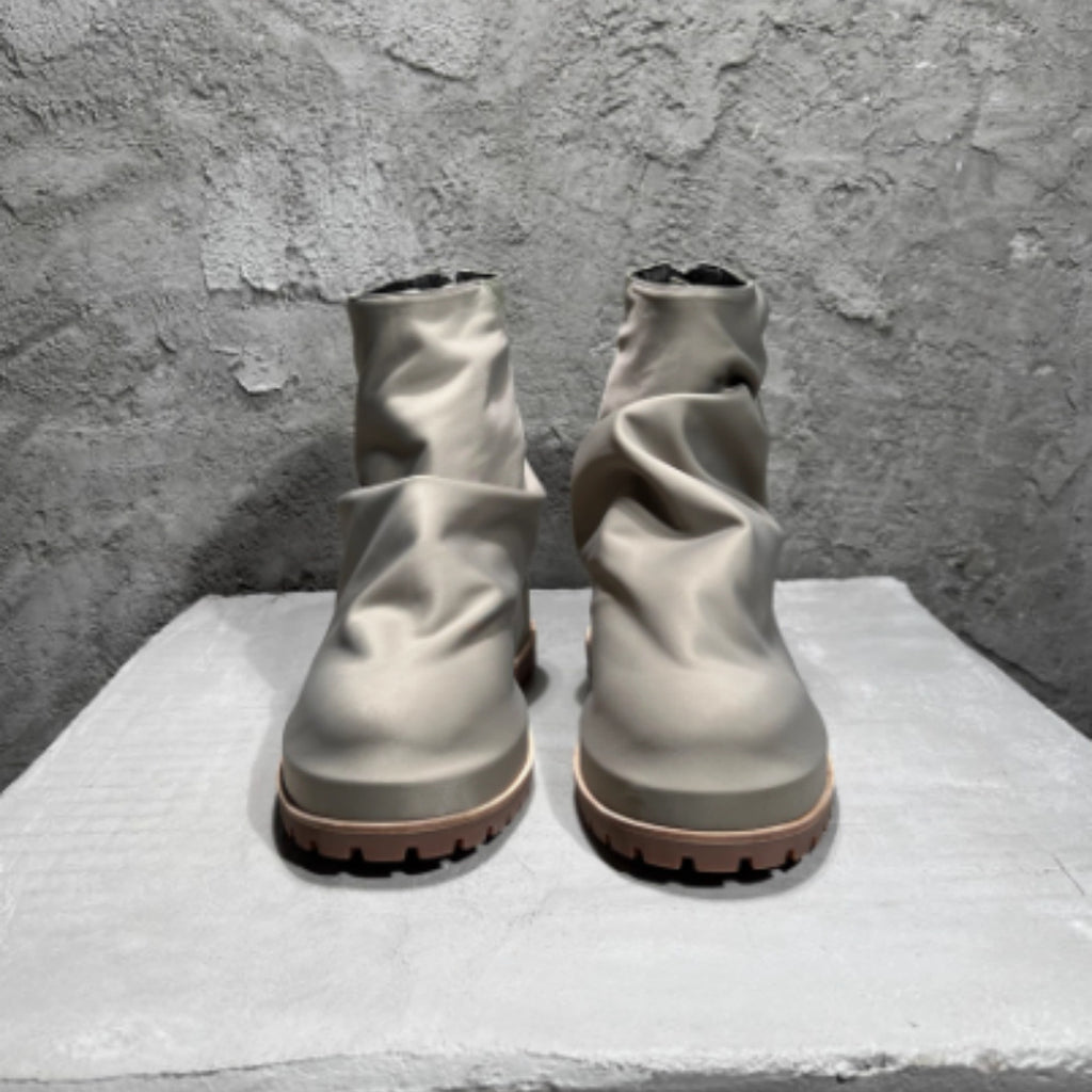 Zip Platform Men's High-top Pleated Leather Knight Boots