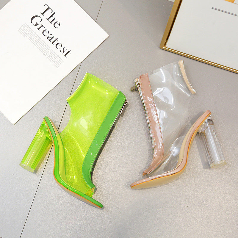 Sexy transparent high heel sandals with fish mouth