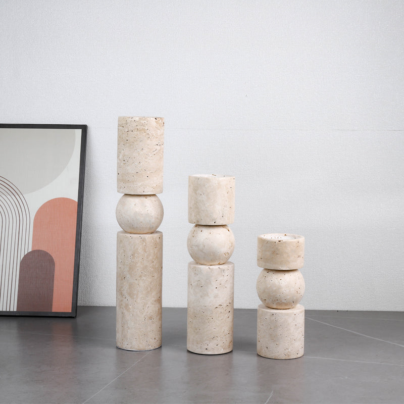 Nordic Simple Beige Cave Stone Candlestick Ornaments