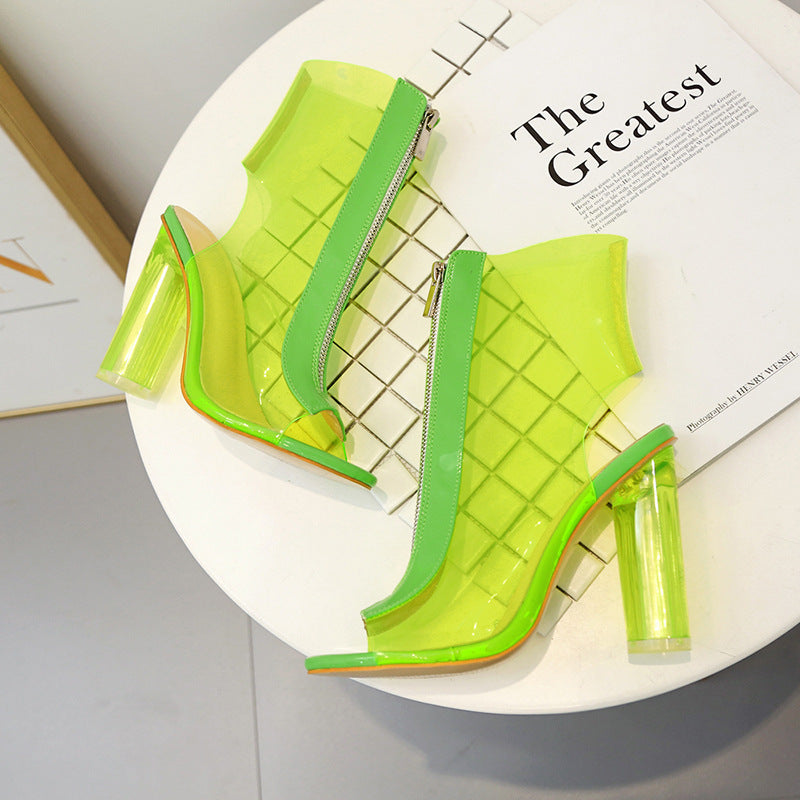 Sexy transparent high heel sandals with fish mouth