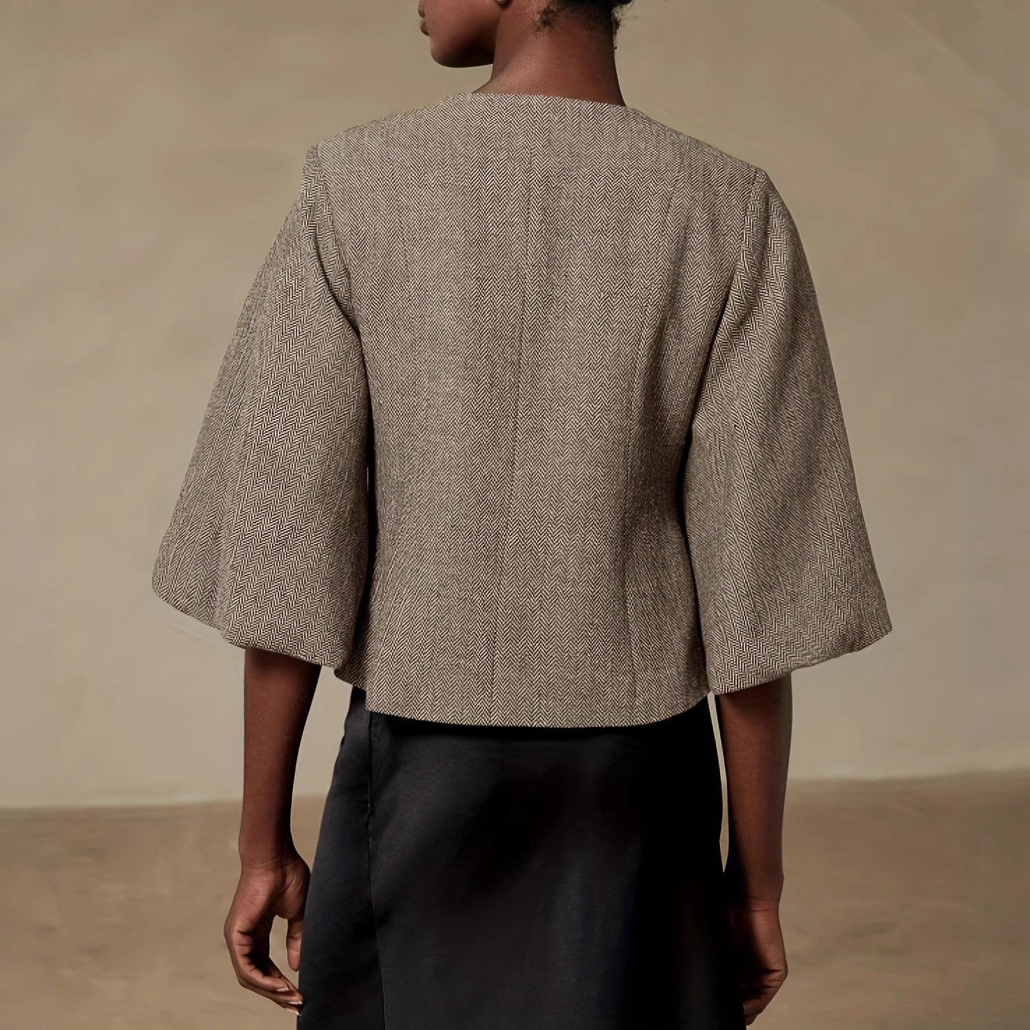 Best-selling Vintage Beige Belted Blazer With Balloon Sleeves