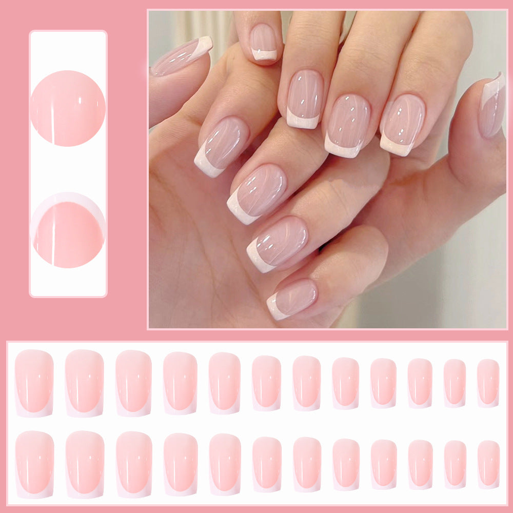 24 Pieces Nail Tips Square Short Simple Removable Boxed Fake Nails
