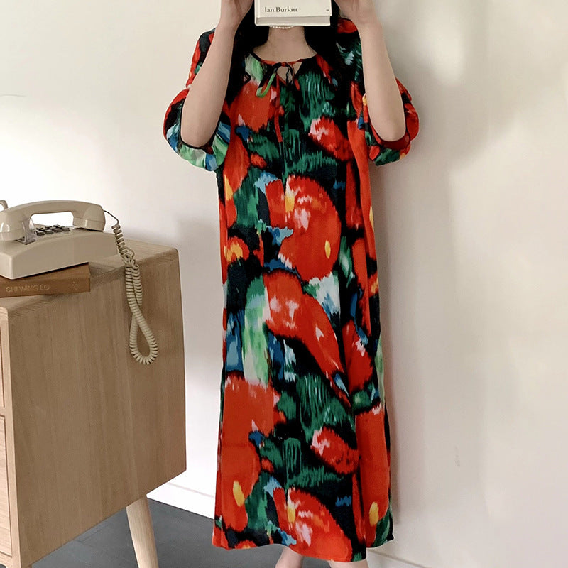 Women's Printed Cotton Nightdress Striped Plus Size Pajamas