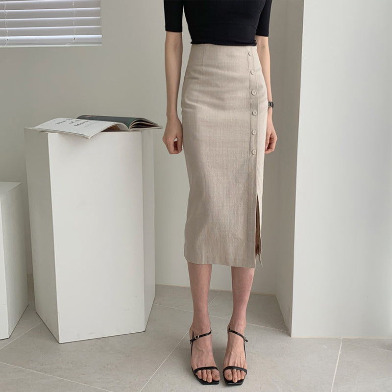 Super Fire Side Slit Cotton And Linen Skirt