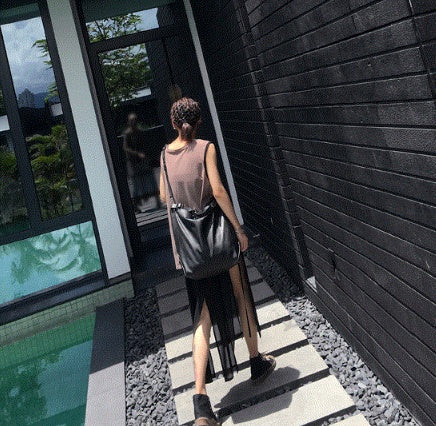 Soft leather large capacity solid color big bag