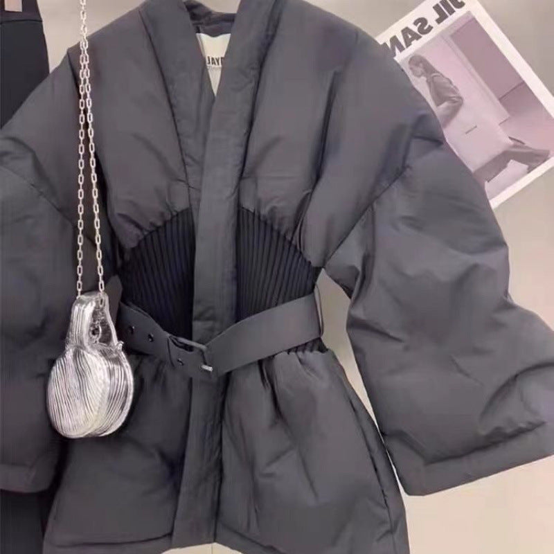 Black Cotton-padded Coat For Women Thickened