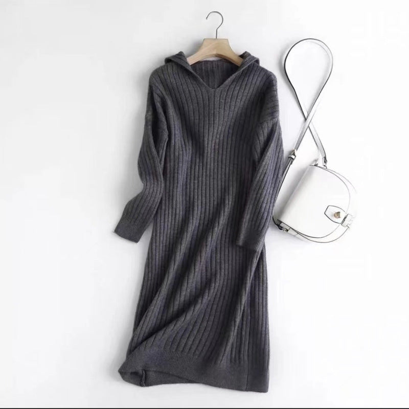 Korean Idle Style Knitted Long Dress Mid-length Casual Sweater