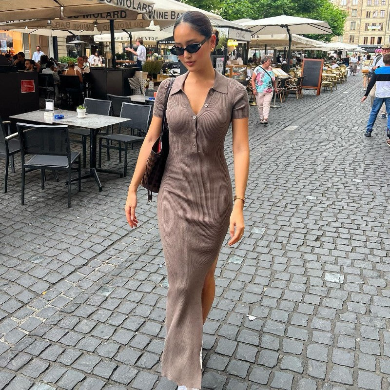 Women's Lapel Single Breasted Split Sheath Dress
