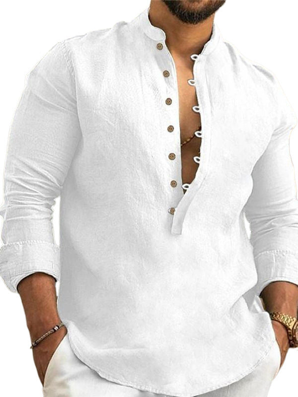 Young Casual Thin Printed Long Sleeve Stand Collar Men's Shirt