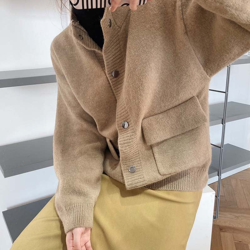 Loose Lazy Knitted Cardigan Women Loose Single Breasted Sweater Jacket