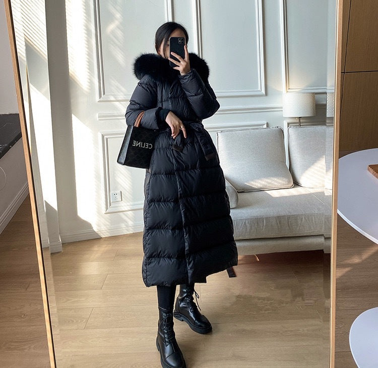 Korean Version Waist Trimming Below The Knees Fox Fur Collar Temperament Coat