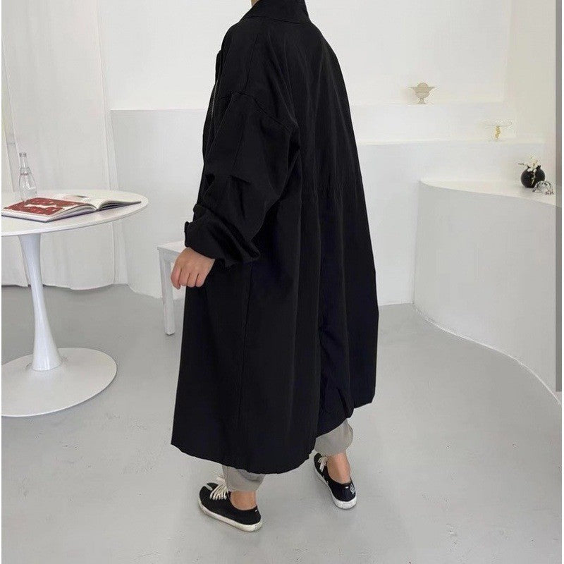 Autumn Winter Retro Idle Style Stand Collar Single-breasted Loose Long Sleeve Trench Coat Women