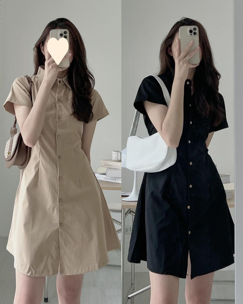 Single Breasted Waist Closing Thin Short Sleeved Shirt Small Dress
