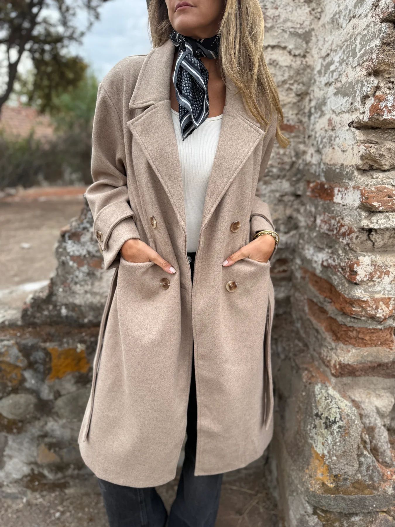 Autumn And Winter Lacing Cardigan Casual Long Sleeve Lapel Woolen Pocket Coat Women