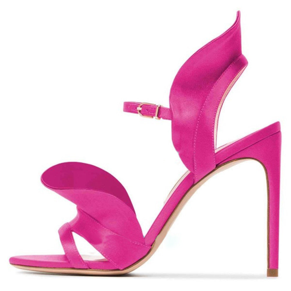 Fish Mouth Ruffle Stiletto Women's Fashion High Heel Sandals