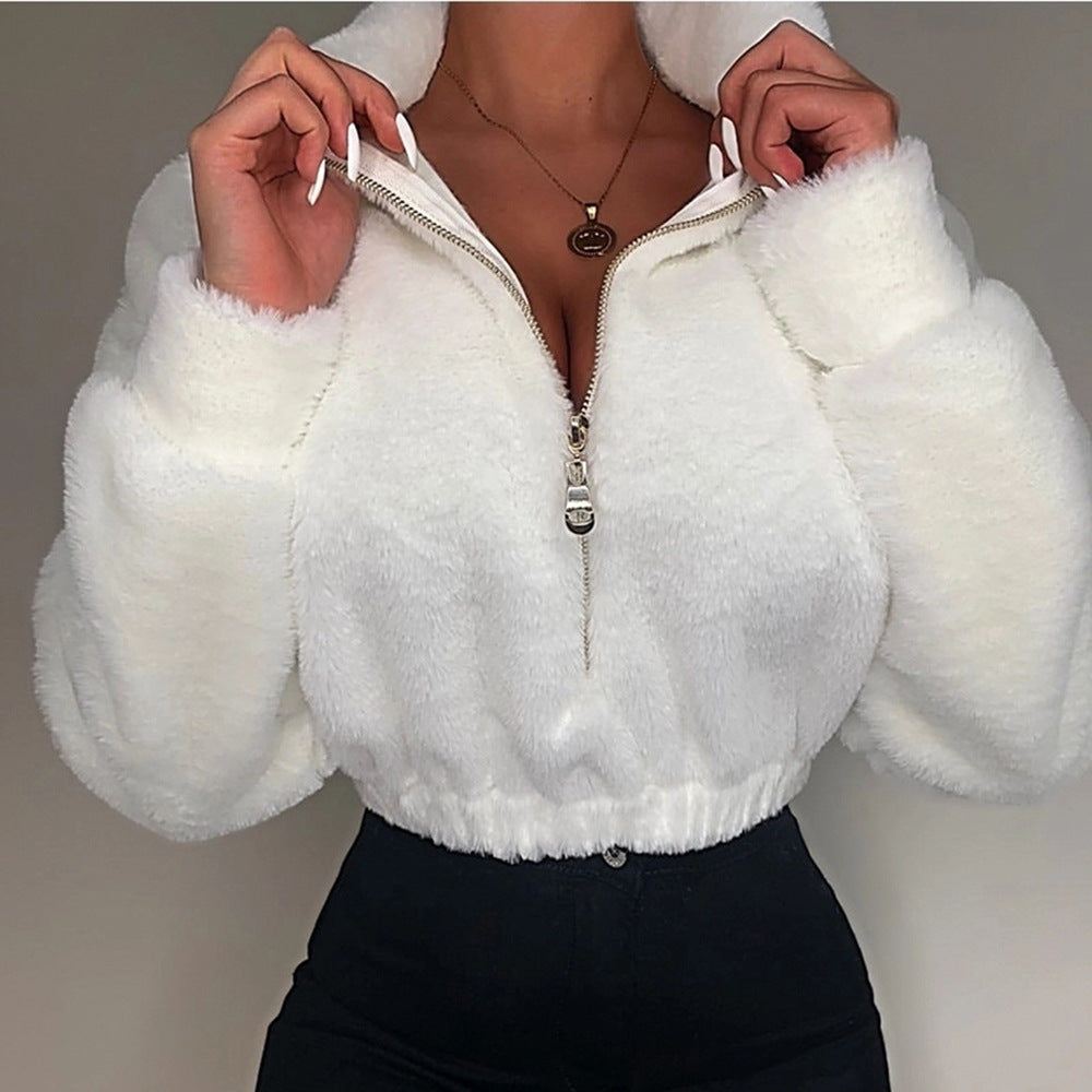 Women's Long Sleeve Soft Warm Stand Collar Zipper Sweater
