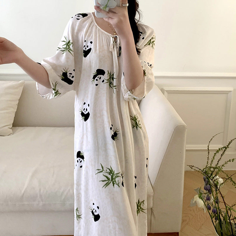 Women's Printed Cotton Nightdress Striped Plus Size Pajamas