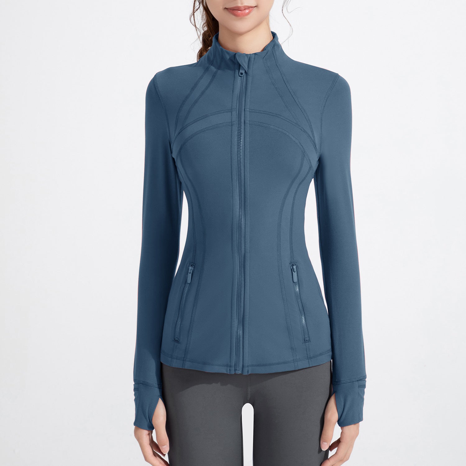 Women's Stand Collar Sports Running Workout Long Sleeve Zipper Jacket