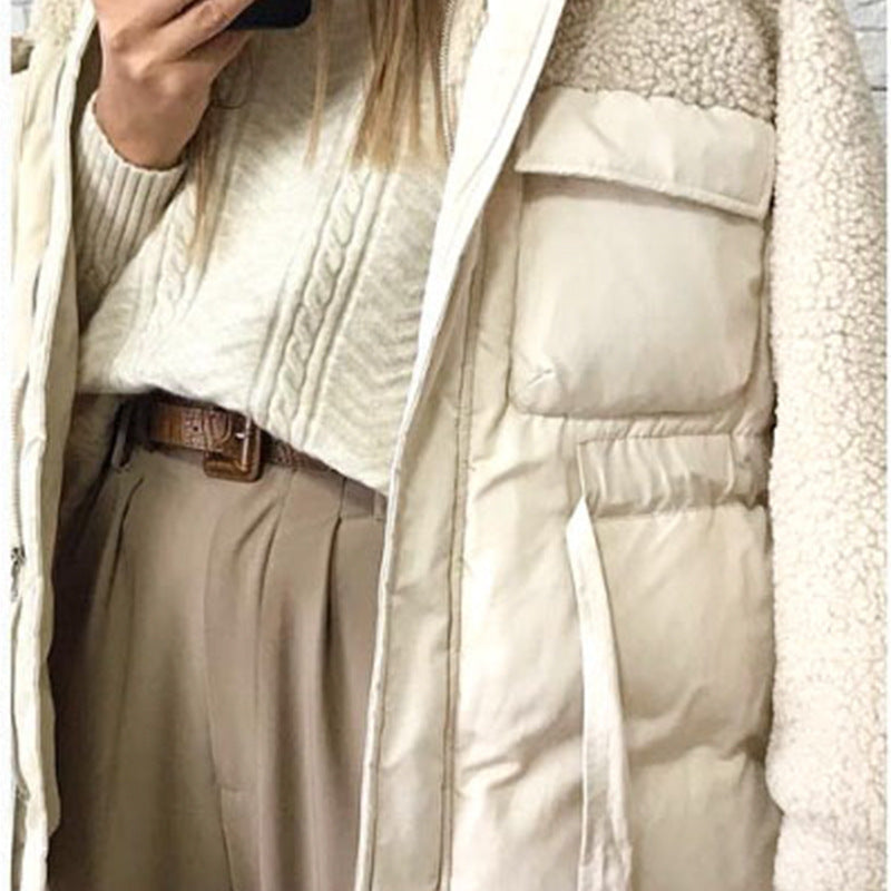 Belt stitching thick warm jacket fashion all-match casual coat