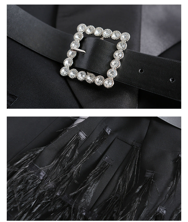 Ostrich fur stitching suit jacket skirt