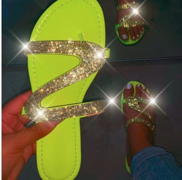 New bright diamond flat slippers women