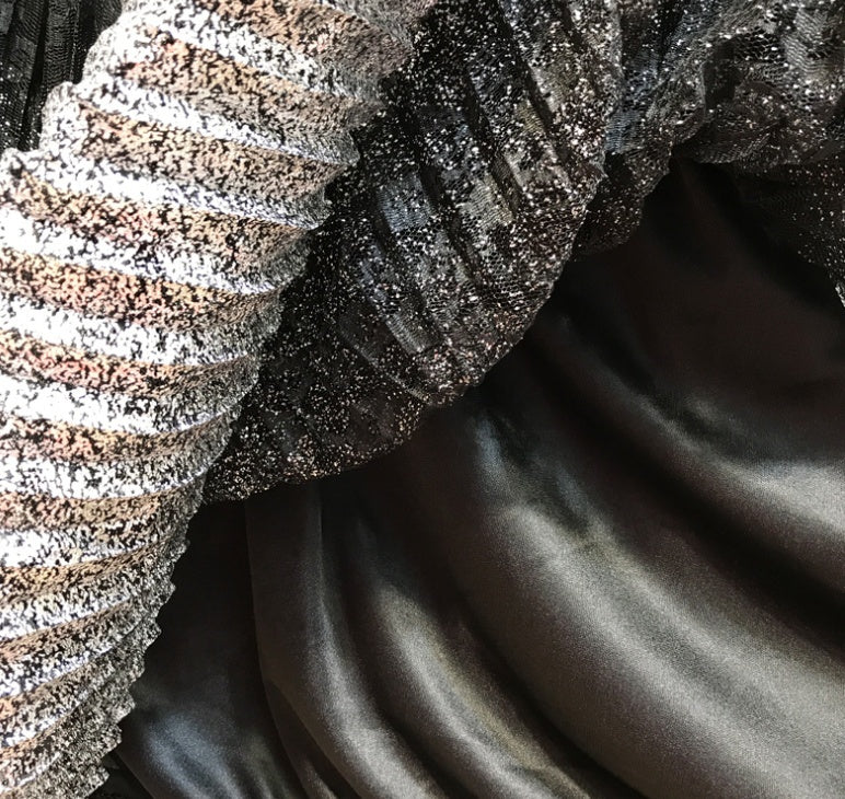 Slim Pleated Metallic Midi Skirt