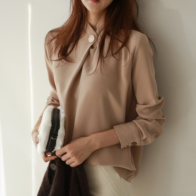 Top shirt long sleeve stand collar