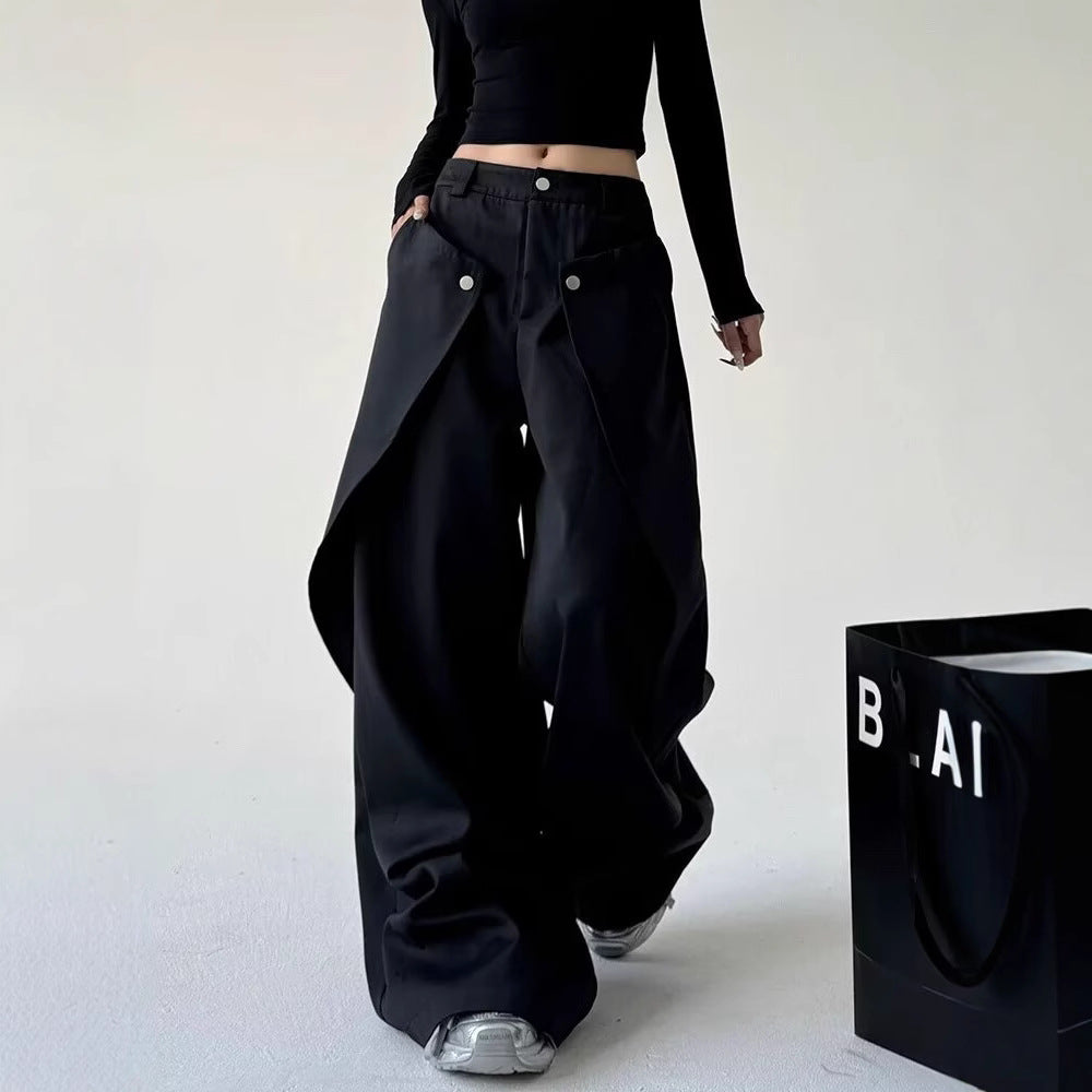 Womens Stylish Asymmetrical Patchwork Straight-Leg Pants