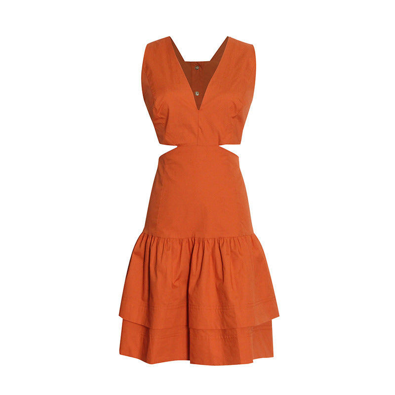 Temperament Celebrity Short Skirt V-neck Sleeveless Solid Color Dress