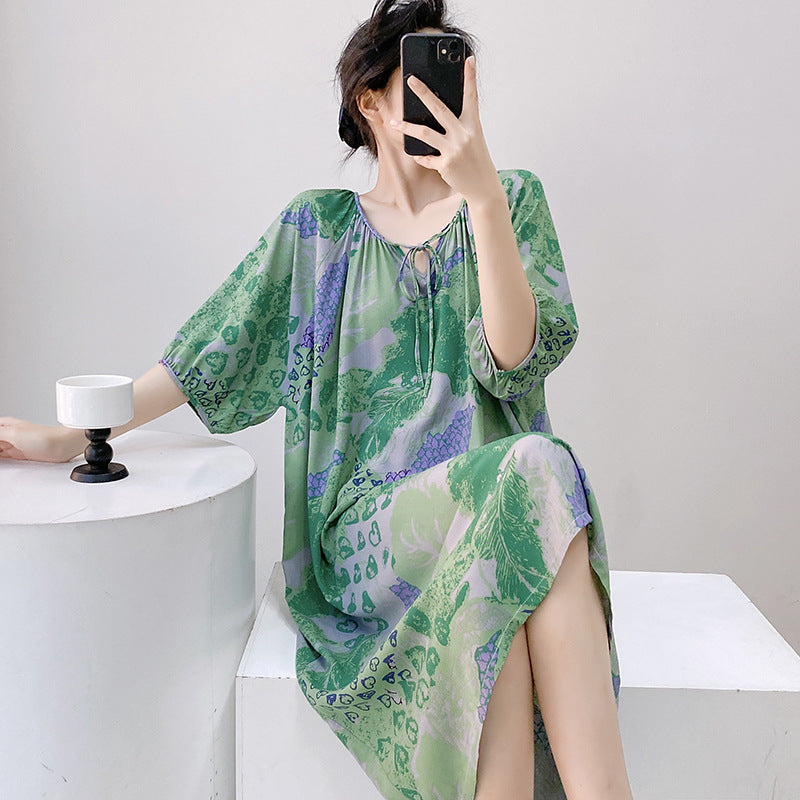 Women's Printed Cotton Nightdress Striped Plus Size Pajamas