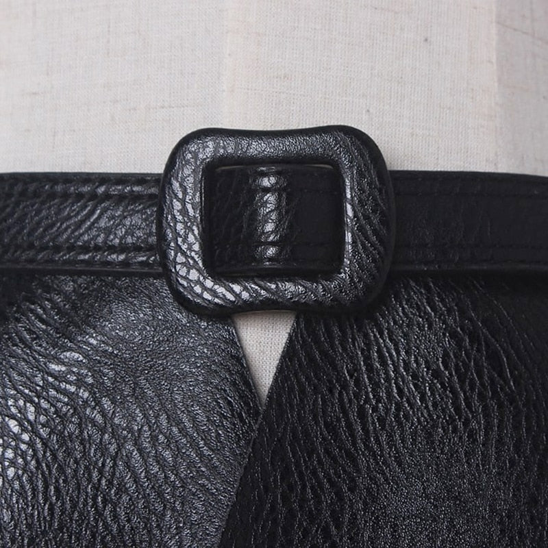 Ruffled Black Extra-Wide Waist Belt Skirt