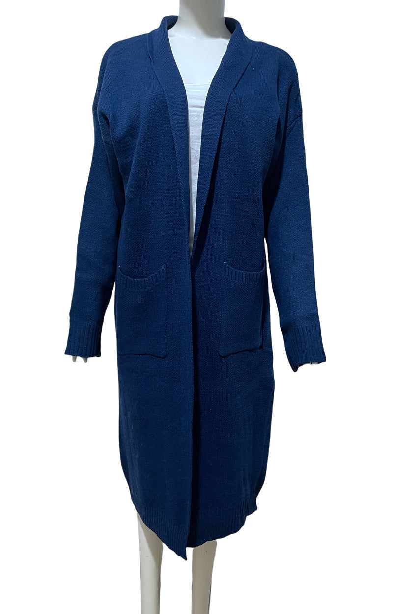 Solid Color Mid-length Sweater Coat For Women