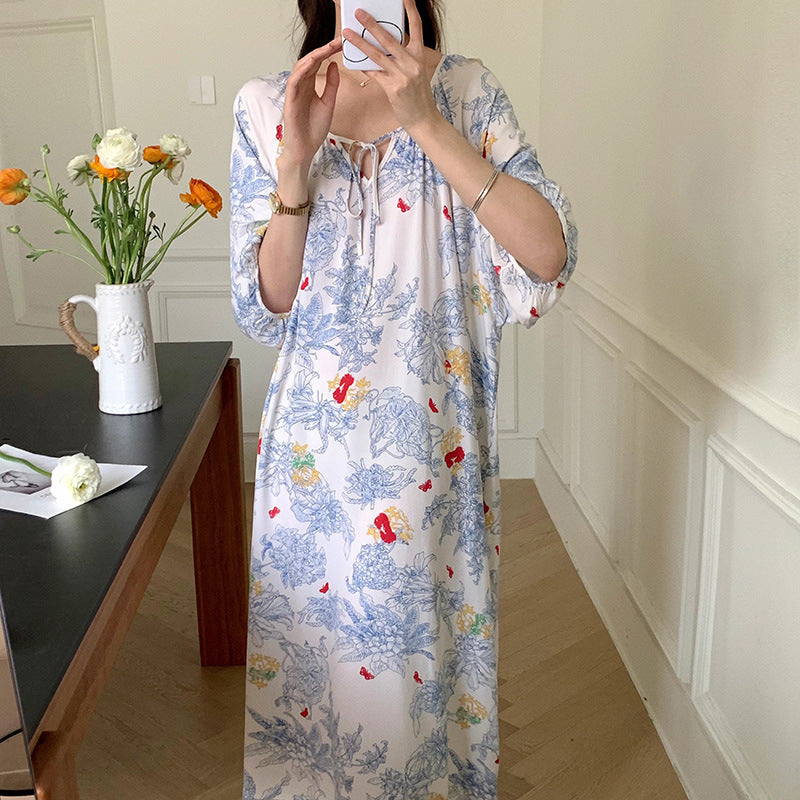 Women's Printed Cotton Nightdress Striped Plus Size Pajamas