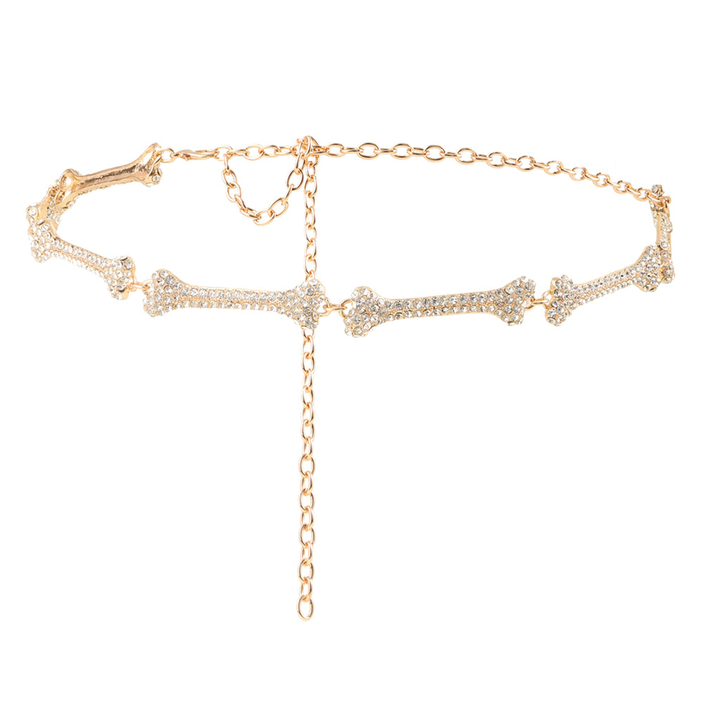 Metal Waist Chain Decorative Belt Dress Suit Chain Accessories Rhinestone Bone Shaped Belt