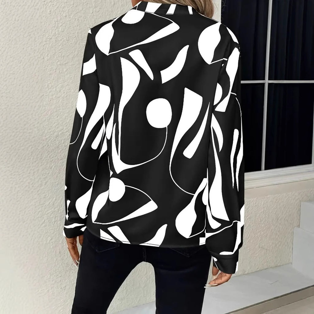 Women's Printed Notched Collar Shirt Long Sleeve