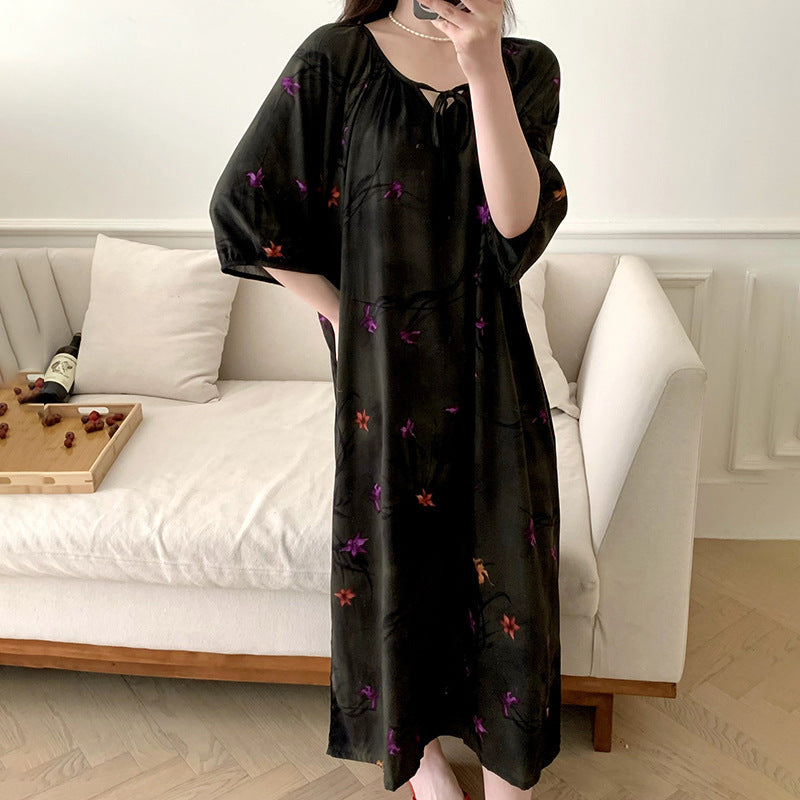 Women's Printed Cotton Nightdress Striped Plus Size Pajamas