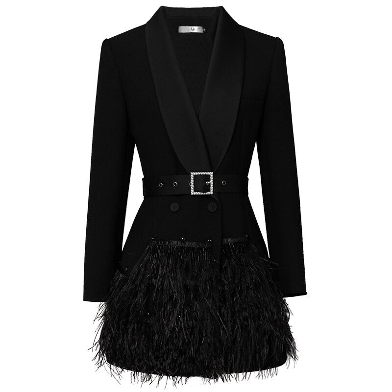 Ostrich fur stitching suit jacket skirt