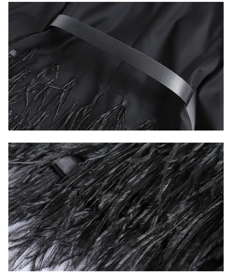 Ostrich fur stitching suit jacket skirt