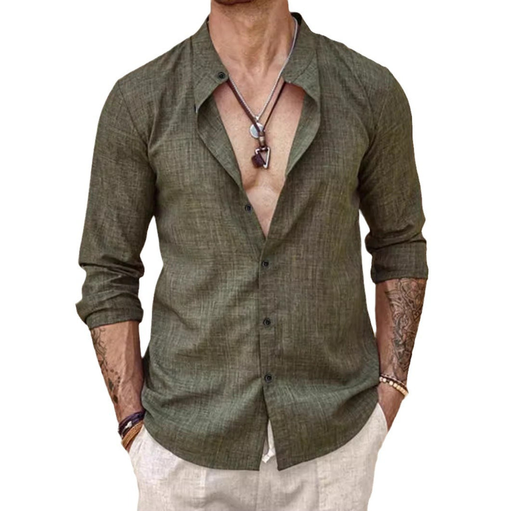 Stand Collar Long Sleeve Men's Cardigan Shirt Men's Top