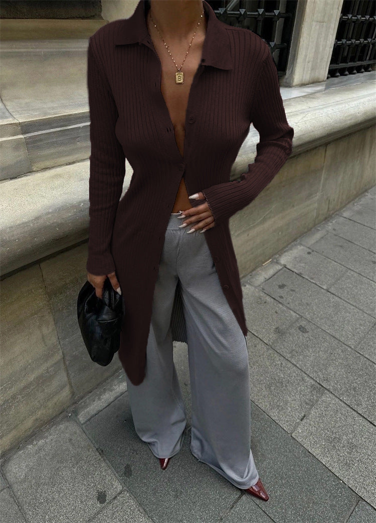 Lapel Long Sleeve Skinny Knit Single-breasted Cardigan