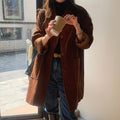 Corduroy Lapel Single Breasted Coat Mid-length Trench Coat