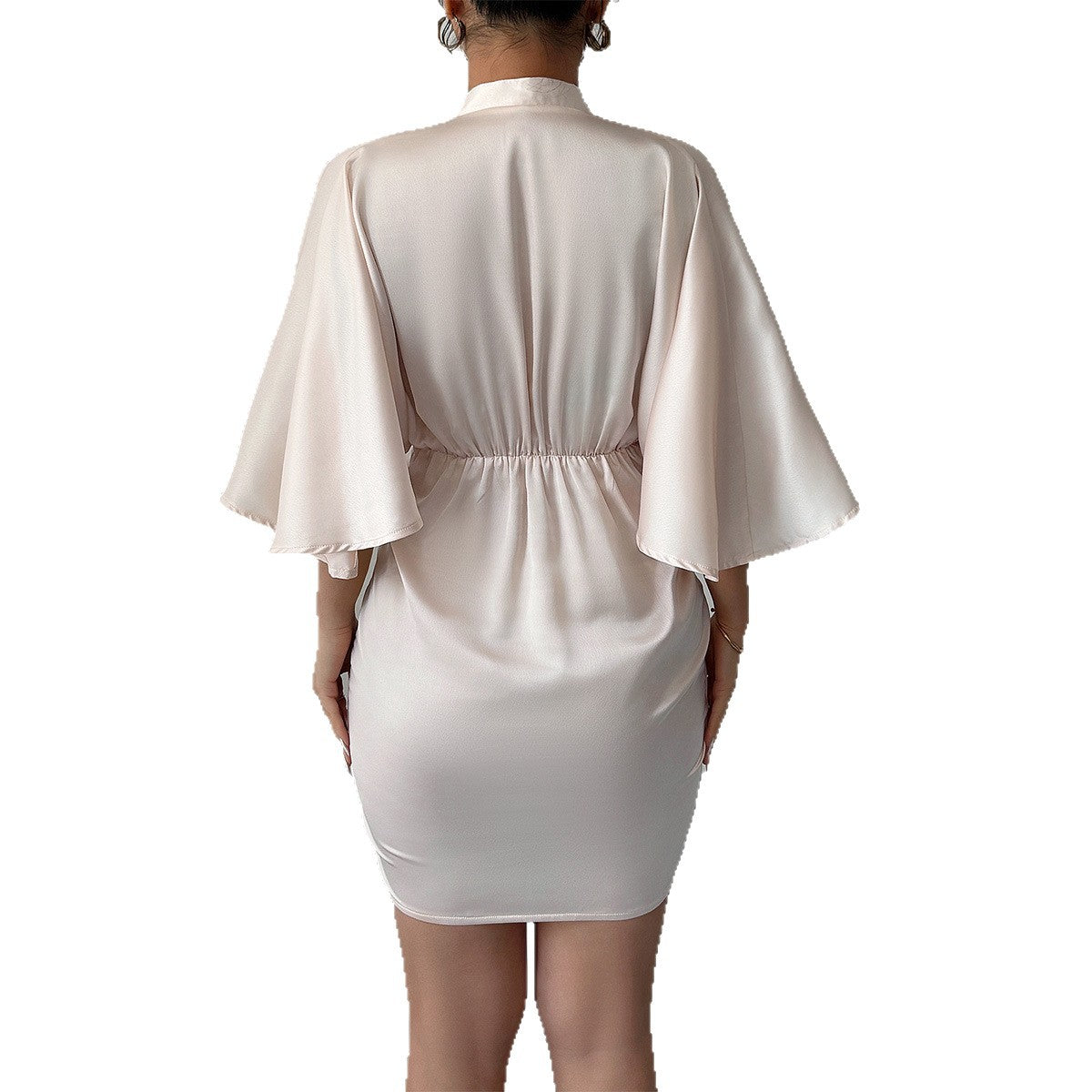 High-end Simple Style Deep V Waist Wide Sleeve Hip Skirt Dress