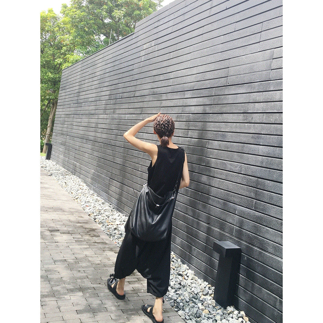 Soft leather large capacity solid color big bag