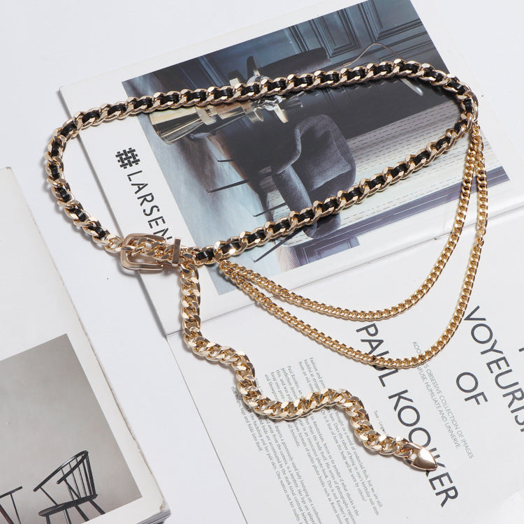 Women's Fine Decorative Jeans With Metal Braided Waist Chain