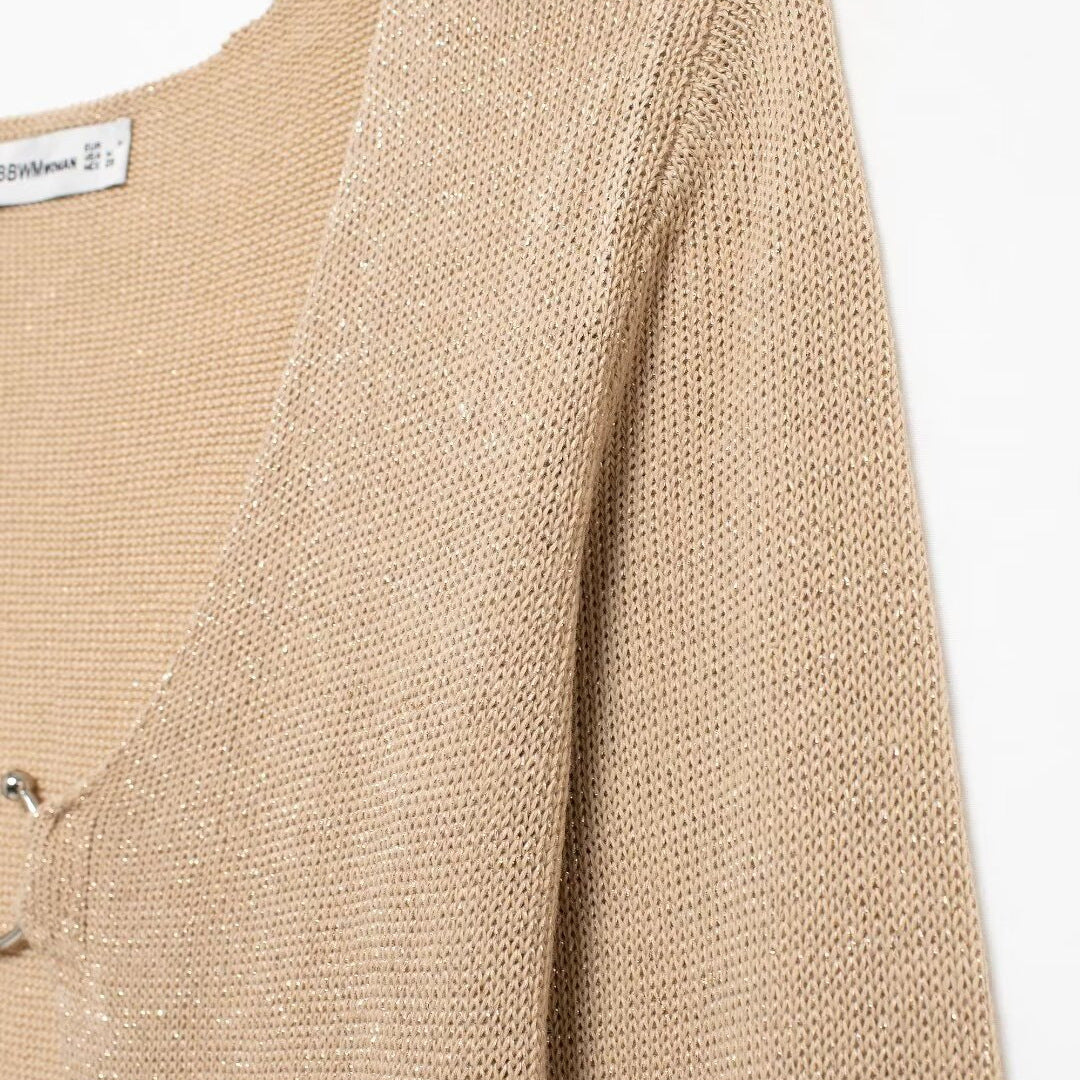 Summer Lady Temperament Fashion Deep V-neck Hollow Knitted Dress