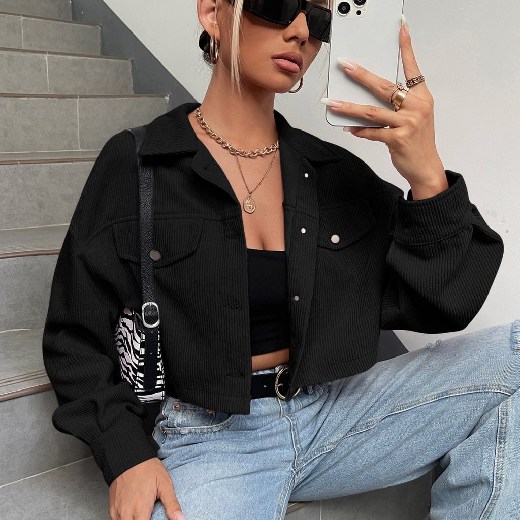 European And American Lantern Long Sleeve Corduroy Casual Short Coat Jacket